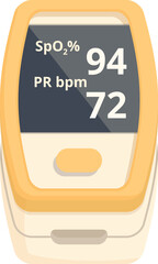 Illustration of a finger pulse oximeter showing spo2 level at 94 percent and heart rate at 72 bpm