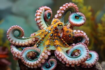 Obraz premium Charming and Colorful Octopus with Vibrant Tentacles in the Underwater Realm