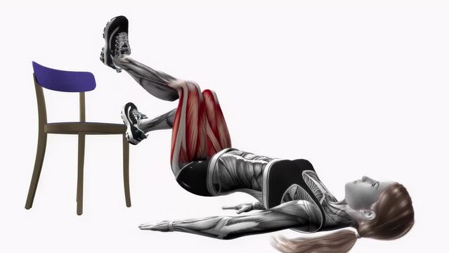 3D illustration of a fitness female model doing the "elevated single leg glute bridge" workout