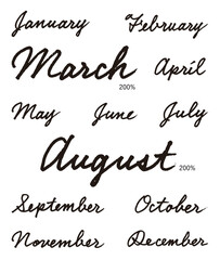 手書き筆記体の月の英語名。グラフィック デザイン、カレンダー、パーツ。