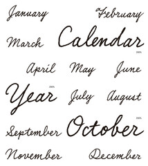 手書き筆記体の月の英語名。グラフィック デザイン、カレンダー、パーツ。