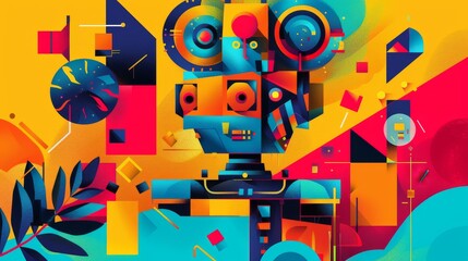 Abstract robot design with geometric shapes and vibrant colors