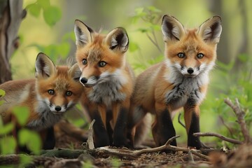 Charming Baby Foxes Playing in the Lush Forest