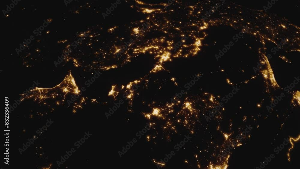 Poster the change of day and night on planet earth a view from space. 3d render of earth with a detailed ni
