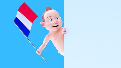 Fun 3D cartoon baby with a flag from france