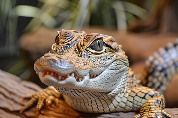Fototapeta premium Friendly Smiling Baby Alligator Closeup Portrait in Natural Habitat