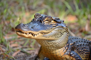 Fototapeta premium Friendly Smiling Baby Alligator in the Wetland Habitat