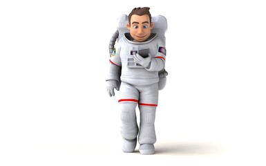 Fun 3D cartoon astronaut walking with a smartphone