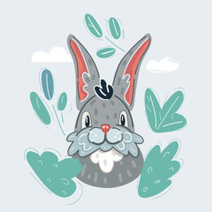 Cartoon vector illustration of rabbits face. Easter concept.