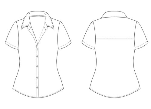 woven top for women office wear in editable vector file sleeve Curved hem formal shirt for girls vector illustration