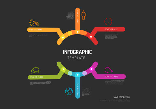 Multipurpose dark infographic layout template with big center and six smaller elements