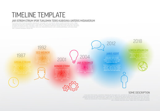 Simple rainbow color infographic template with six items with icons and color spots
