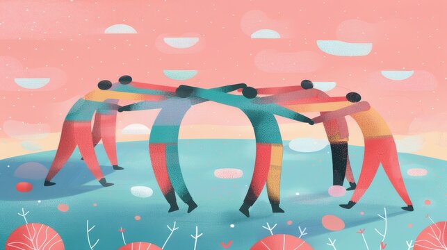 Unity Community Connection Cooperation Team Concept. grunge, people. Illustrations