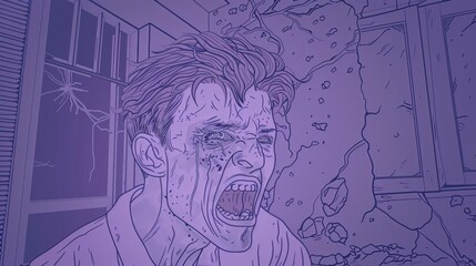 Scary zombie man screaming in grunge background, Halloween concept. grunge, people. Illustrations