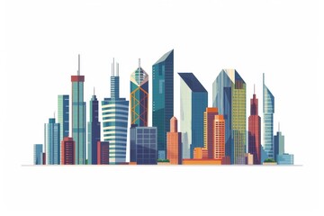 Obraz premium Modern City illustration isolated at white with space for text. Success in business international corporations Skyscrapers banks and office buildings. 