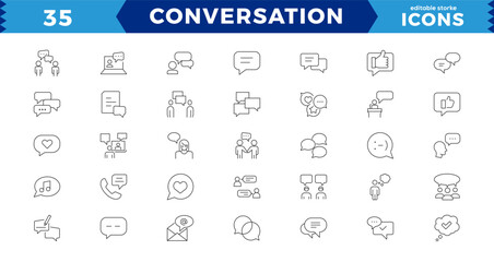 Dialogue, communication,Approved, Checkmark box and Social media message. Chat and quote line icons. Chat speech bubble, conversation or chatting related editable stroke outline icon.