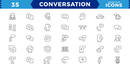 Dialogue, communication,Approved, Checkmark box and Social media message. Chat and quote line icons. Chat speech bubble, conversation or chatting related editable stroke outline icon.