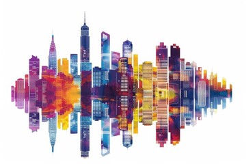 Fototapeta premium Modern City illustration isolated at white with space for text. Success in business international corporations Skyscrapers banks and office buildings. 