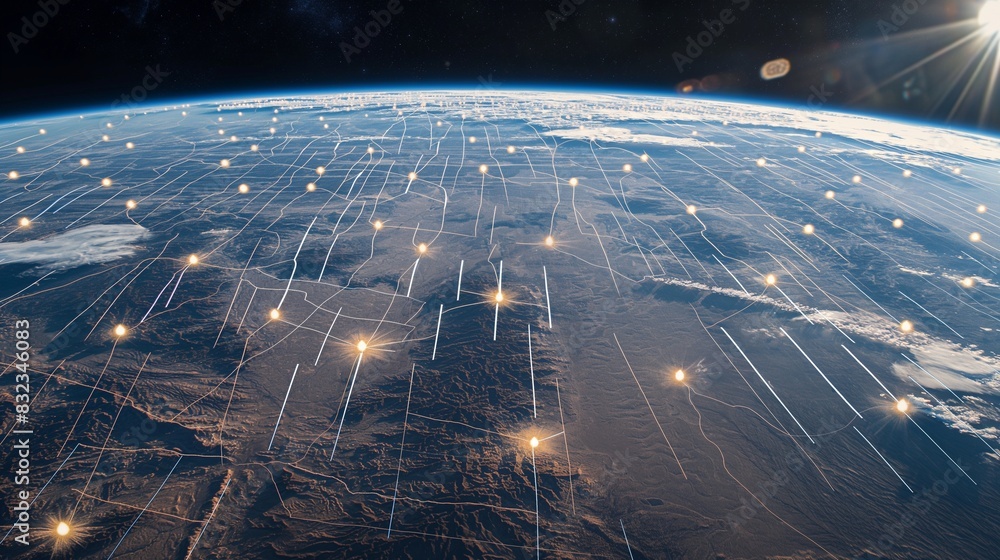 Aufkleber a view of earth where the deserts are transformed into vast solar energy farms, visible from space a