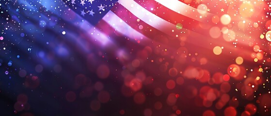 American flag with blurred lights background for USA national holiday celebration on graphic design template and elements, independence day
