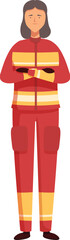 Vector illustration of a woman firefighter in full protective gear standing with folded arms