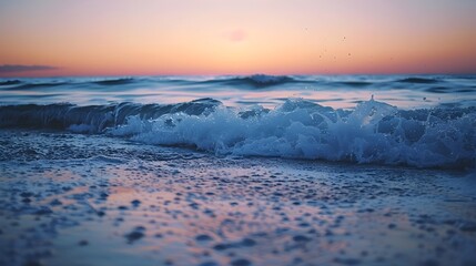 Gently Crashing Twilight Waves Create a Serene Ocean Ambiance