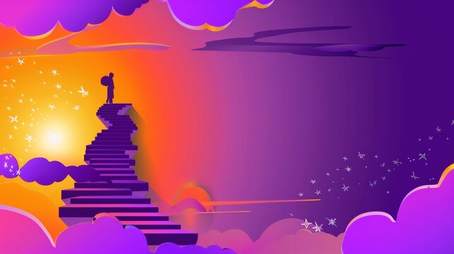 surreal concept of a man rising stairs to try to reach the top. concept. Illustrations