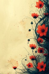 Red Flowers Painting on White Background