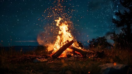 Tranquil Starry Night: Campfire's Soft Rhythm in the Cozy Outdoor Setting