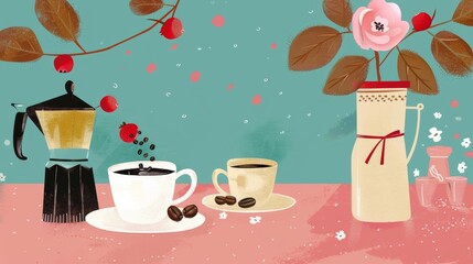 Hand drawn coffee seamless pattern color vintage. vector illustration style. Illustrations