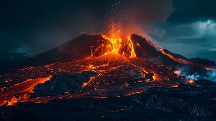 Vibrant Nighttime Eruption: A Powerful Geologic Spectacle