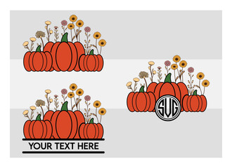 Fall Pumpkin Svg, Fall Pumpkin With Flower Svg, Thanksgiving Svg, Pumpkin Flower, Pumpkin Monogram, Fall Pumpkin Monogram, Flower Svg, Pumpkin Flower, Thanksgiving, Thanksgiving day, Autumn Clipart