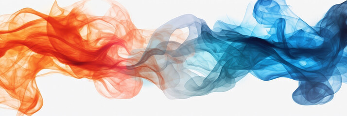 blue orange red smoke  on white background, blue and pink colorful ink smoke