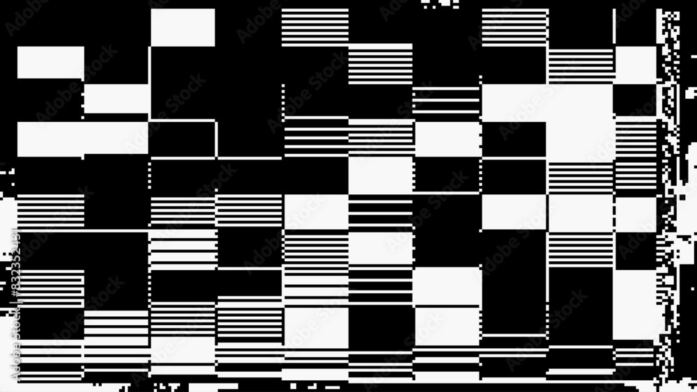 Poster Pixel Glitch Dither Effect Background. Abstract Noise Effect. Video Damage Error. Digital Signal Damage Visualization. VHS Overlay Texture. Vector Illustration.
