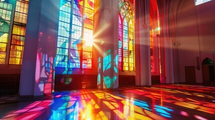Fototapeta premium Beautifully Detailed Colorful Stained Glass in Church Creates a Stunning Display