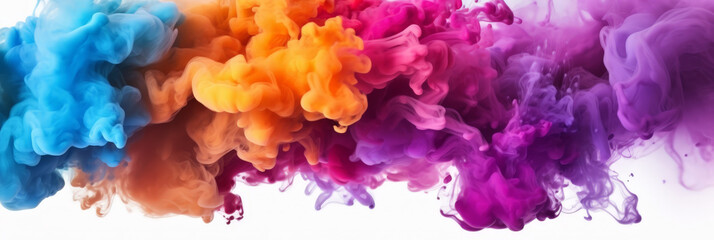Colorful smoke explosion on white background, rainbow gradient colorful ink smoke