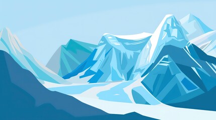 Icy peak brochure flat design side view glacier study theme cartoon drawing Monochromatic Color Scheme
