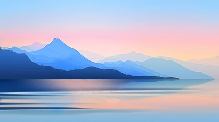 Mountain dawn illustration flat design front view early morning tranquility theme water color Analogous Color Scheme 