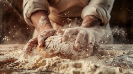 Fototapeta premium People kneading dough to make butter bread