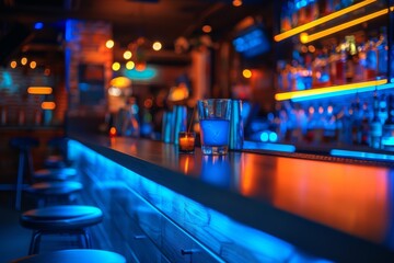 Vibrant bar scene with colorful lighting and modern design, creating an energetic and inviting atmosphere perfect for nightlife and social gatherings