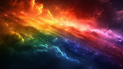 Rainbow Colored Sky With Clouds and Stars