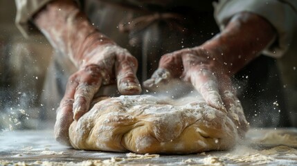 Fototapeta premium People kneading dough to make butter bread