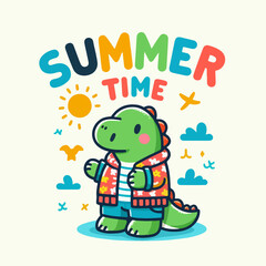 Cool dinosaur summer time design vector illustration ready to print on t-shirts