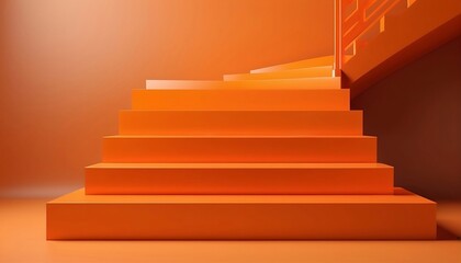 3D abstract rendering with orange color stair. Geometric 3D steps background. Orange color created with generative ai	