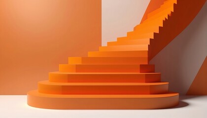 3D abstract rendering with orange color stair. Geometric 3D steps background. Orange color created with generative ai	