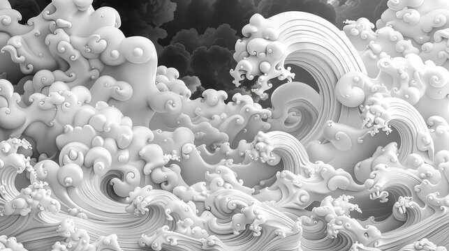 Wind waves form large, rolling clouds In the midst of a cloudy sky.
