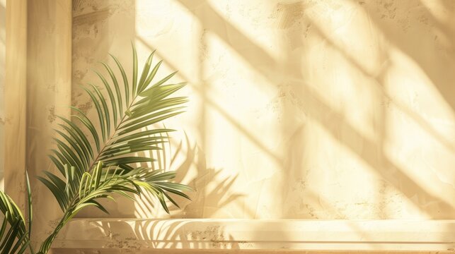 Palm Sunday celebration with a palm branch in a bright church corner, marking the holy occasion