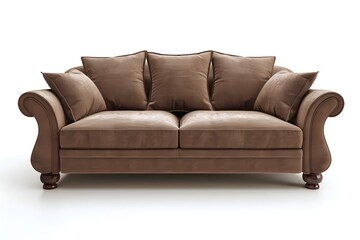 Photo of Elegant Brown Sofa Isolated on White Background