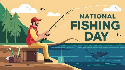 Fishing Day, National Go Fishing Day, National Go Fishing Day poster, social media poster, 
happy National Go Fishing Day, Fishing boat,  june 18, family fishing day, poster, post, banner, Fish, card,