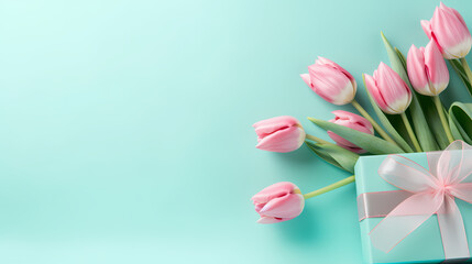Tulips and gift box, Mother's Day theme